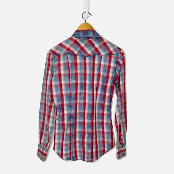 Rock & Roll Cowgirl Western Size S Blue And Red Plaid Pearlized Snap Buttons - Picture 4 of 11